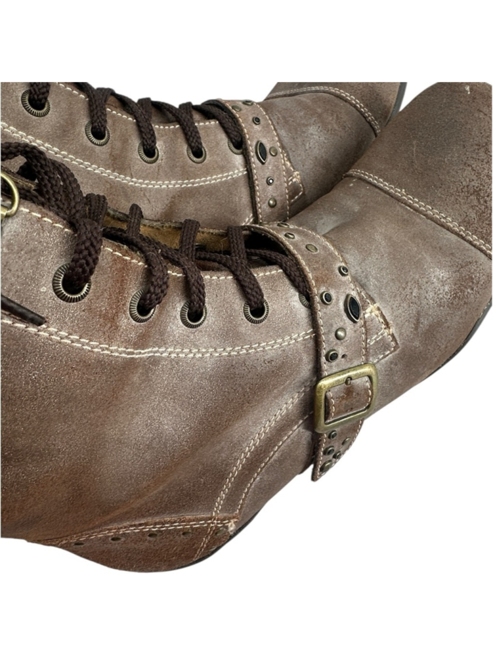 Taos boots cadette 2 Brown Leather Boots studded lace up zipper comfort sz 10 - Picture 9 of 13